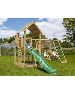 Jungle Palace | Houten speeltoestel met schommels & klimnet