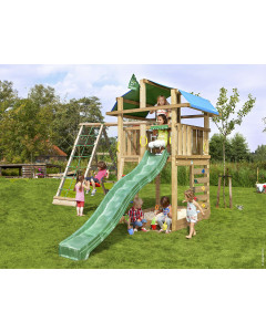 Jungle Fort | Houten speeltoestel met schommel & klimnet