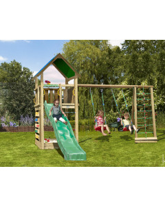 Jungle Lodge | Houten speeltoestel met schommels & klimnet