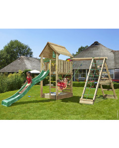 Jungle Cabin | Houten speeltoestel met schommel & klimnet