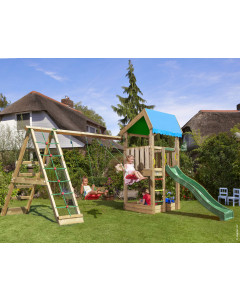 Jungle Home | Houten speeltoestel met schommel & klimnet
