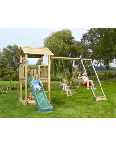Jungle Casa | Houten speeltoestel met schommels & klimnet