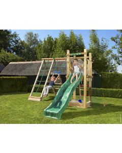 Jungle Tower | Houten speeltoestel met schommel & klimnet
