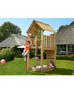 Jungle Cabin | Houten speeltoestel met brandweerpaal