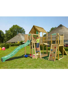 Jungle Cubby | Houten speeltoestel met glijbaan & Wiebelbrug