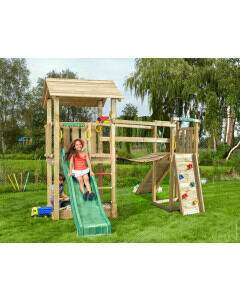 Jungle Casa | Houten speeltoestel met glijbaan & Wiebelbrug