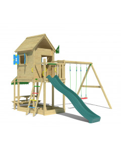 Jungle Bungalow | Houten speeltoestel met dubbele schommel
