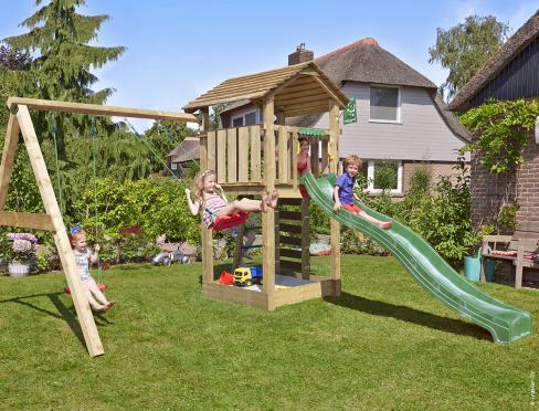 Jungle Cottage | Houten speeltoestel met dubbele schommel