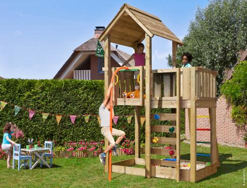 Jungle Cocoon | Houten speeltoestel met glijbaan & Wiebelbrug