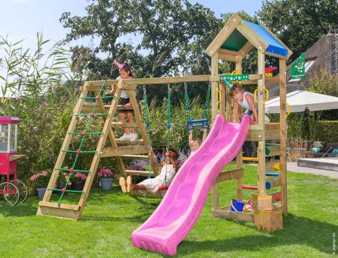 Jungle Patio | Houten speeltoestel met schommels & klimnet