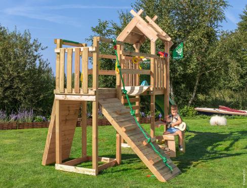 Jungle Totem | Houten speeltoestel met glijbaan & Wiebelbrug