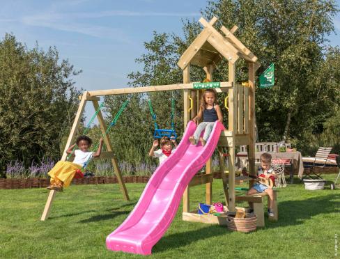 Jungle Pavillon | Houten speeltoestel met schommels & klimnet
