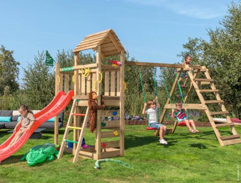 Jungle Safari | Houten speeltoestel met schommels & klimnet